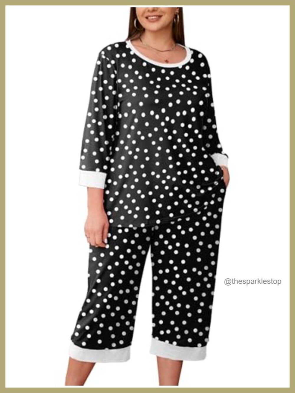 Plus Size 2 Piece Pajama Set 3/4 Sleeve Capri Pants Sleepwear Lounge